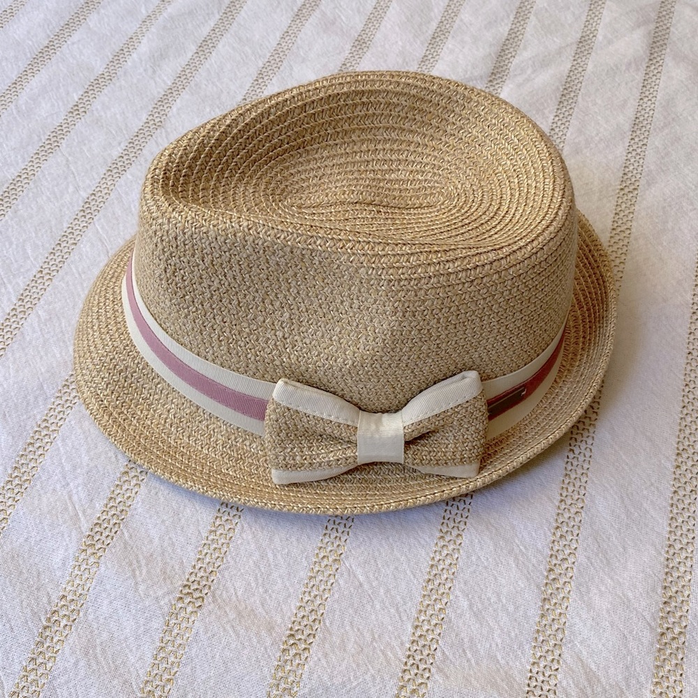 Betmar Straw Fedora with Pink Bow Detail